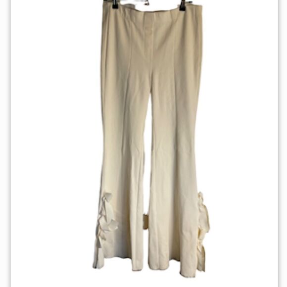 Common Sense Cream Flare High Rise pullover Style Leg Tie Details Pants.Size L - Picture 7 of 16